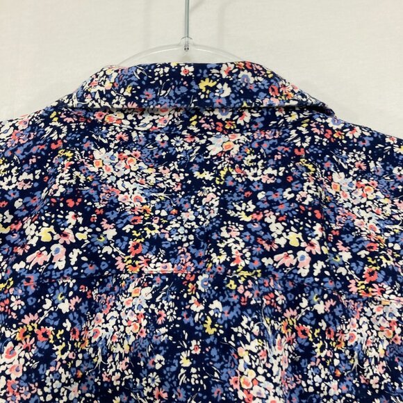 Chaps size 1X Navy Ditsy Floral No Iron 3/4 Sleeve Button Down Preppy Office - Picture 10 of 11